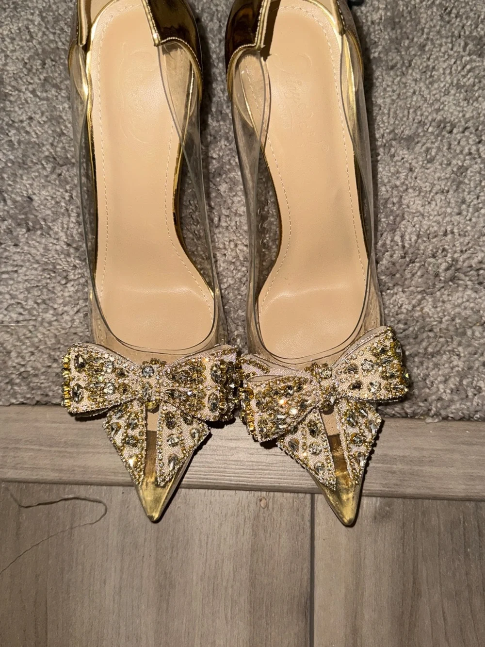 Gold Crystal Bow Pointed-Toe Stiletto Heels